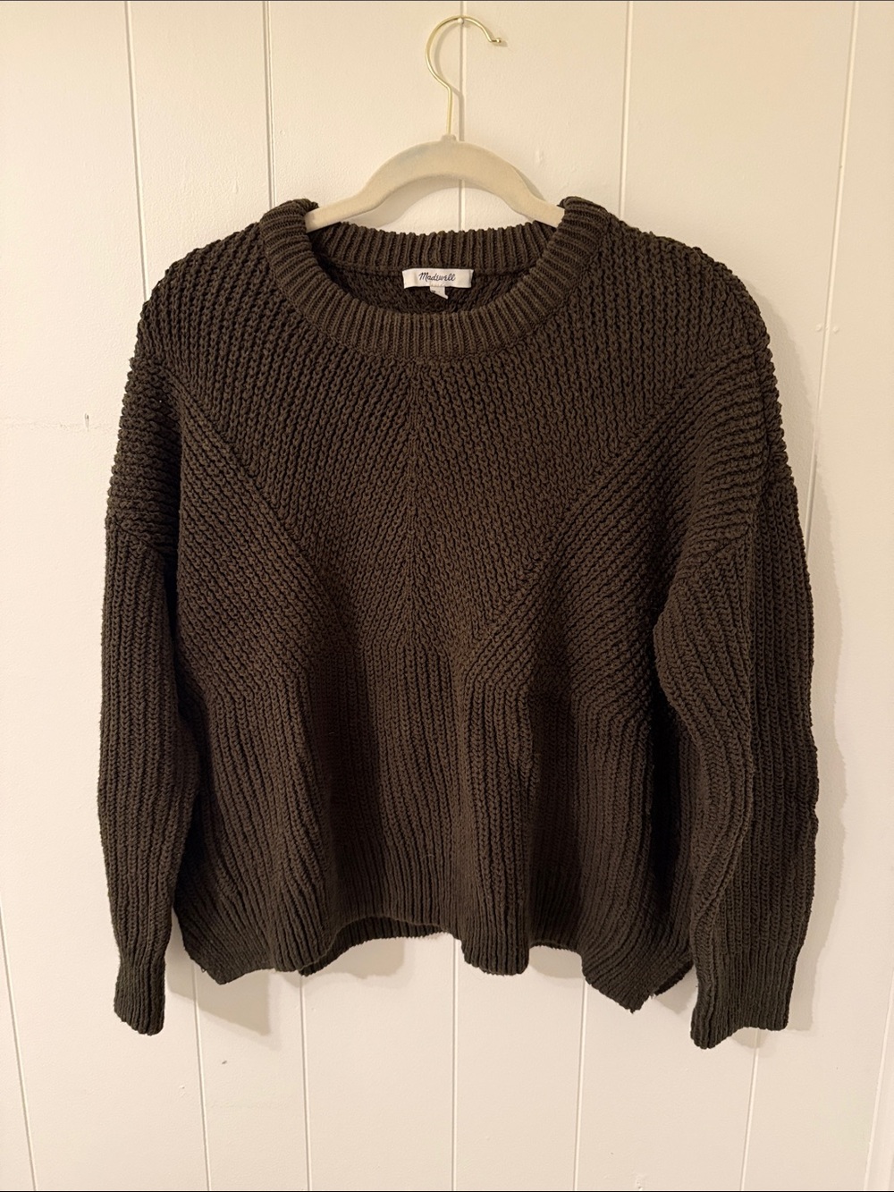 Madewell Dark Green Chunky Rib Knit Crewneck Sweater